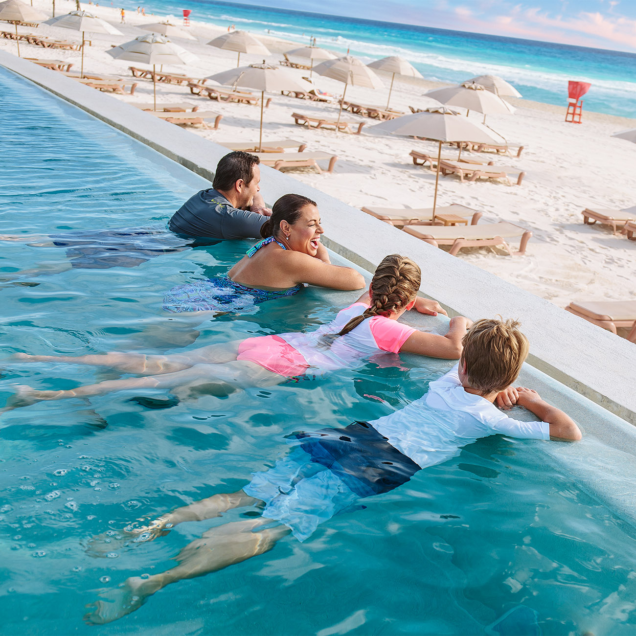Family in pool